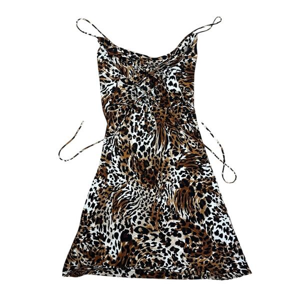 Naked Wardrobe Tiger Print Crisscross Back Slip Cocktail Dress Small Mob Wife - Picture 3 of 12